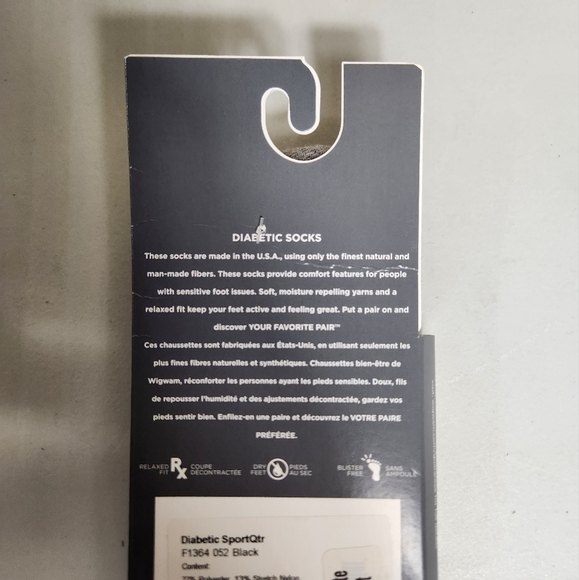 Wigwam Unisex Diabetic Black Sport Quarter Socks |NQP| |Womens 6-10/Mens 5-9.5| - Picture 7 of 8